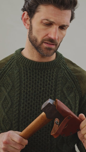 Green men's chunky merino wool, made in England, shooting jumper.
