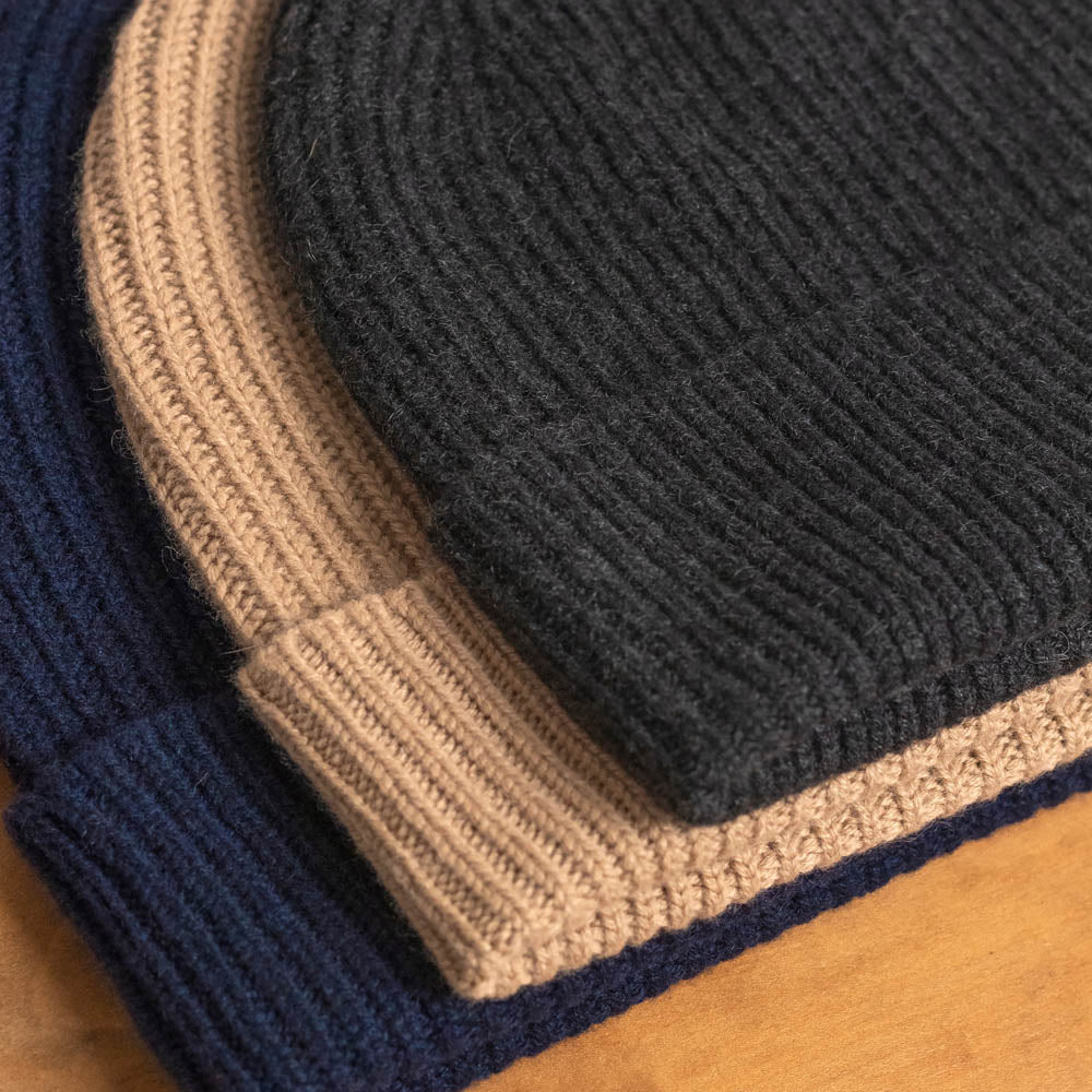 cashmere rib beanie warm hat by Paul James