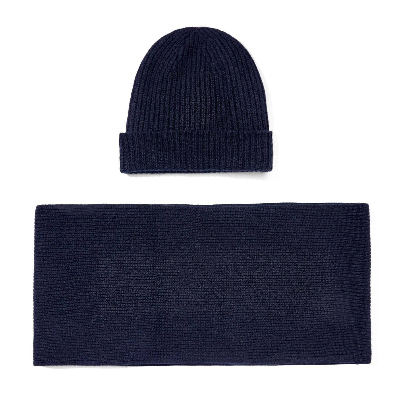 black knitted cashmere ribbed beanie and scarf gift set