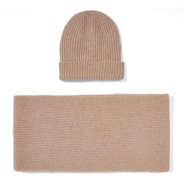 camel knitted cashmere ribbed beanie and scarf gift set