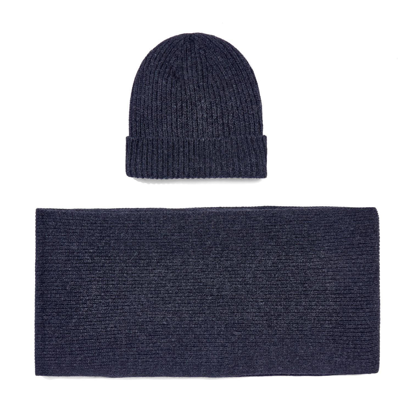 charcoal knitted cashmere ribbed beanie and scarf gift set