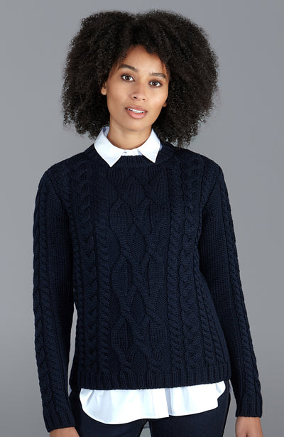 womens navy merino wool winter chunky cable jumper