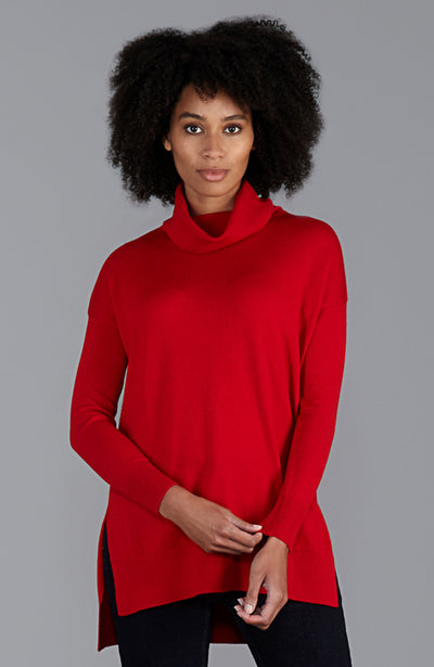 womens quality red long merino wool roll neck jumper dress