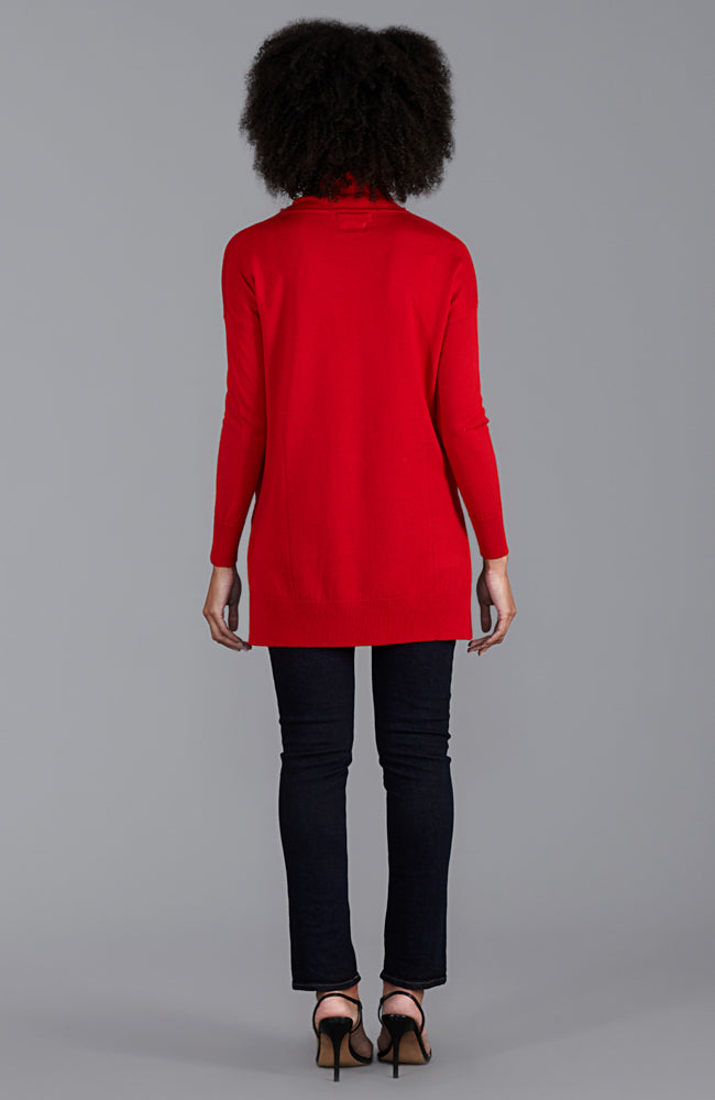 womens red long merino wool roll neck jumper dress back