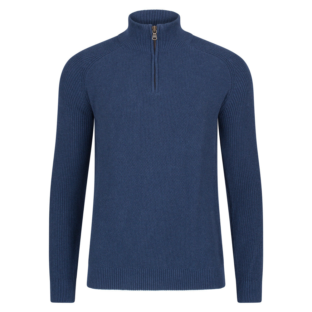 mens blue zip neck cotton jumper