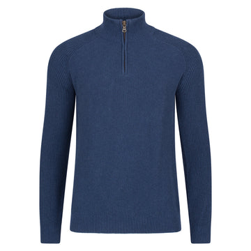 mens blue zip neck cotton jumper