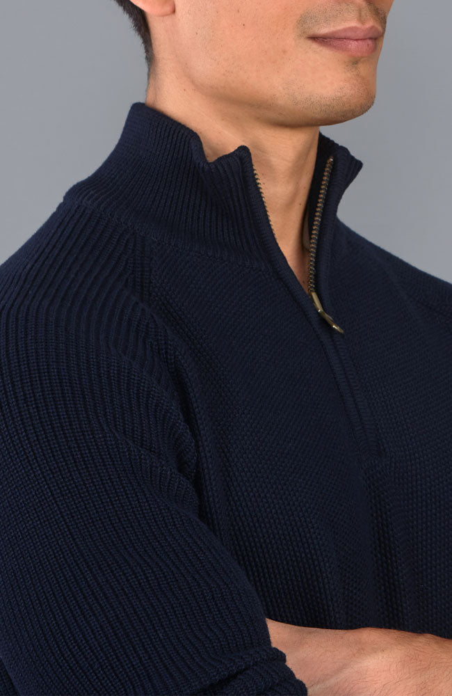 mens navy quality zip neck cotton jumper