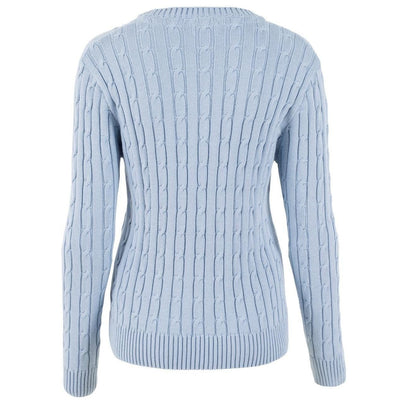 blue womens cotton cable jumper back