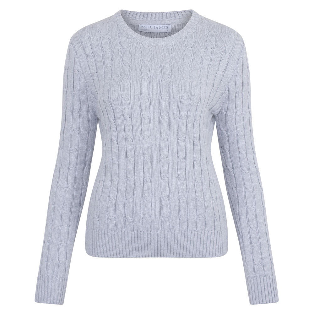 womens light grey cotton cable jumper