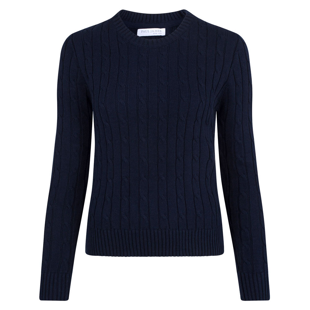 womens navy cotton cable sweater