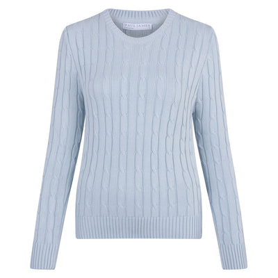 womens blue cotton cable jumper