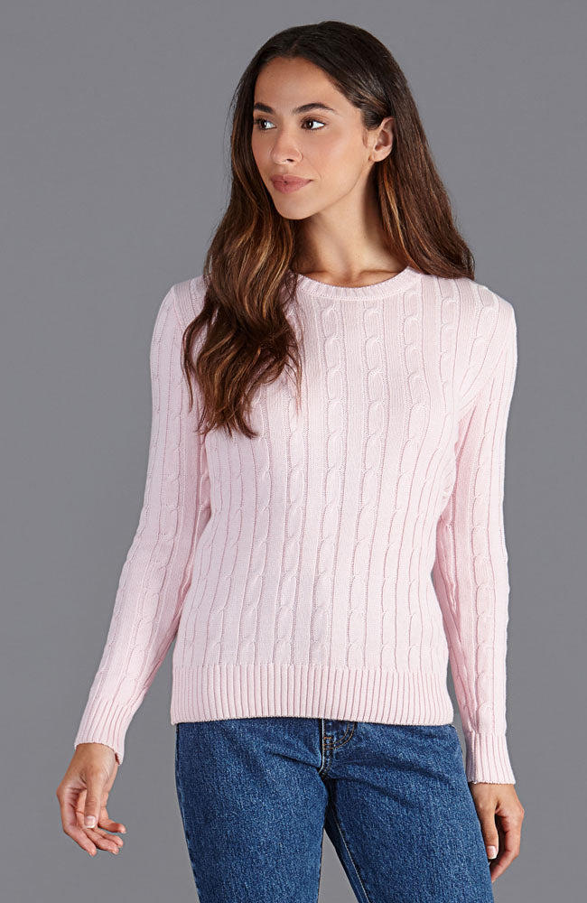 pink womens cotton cable jumper