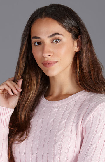 pink womens cotton cable jumper