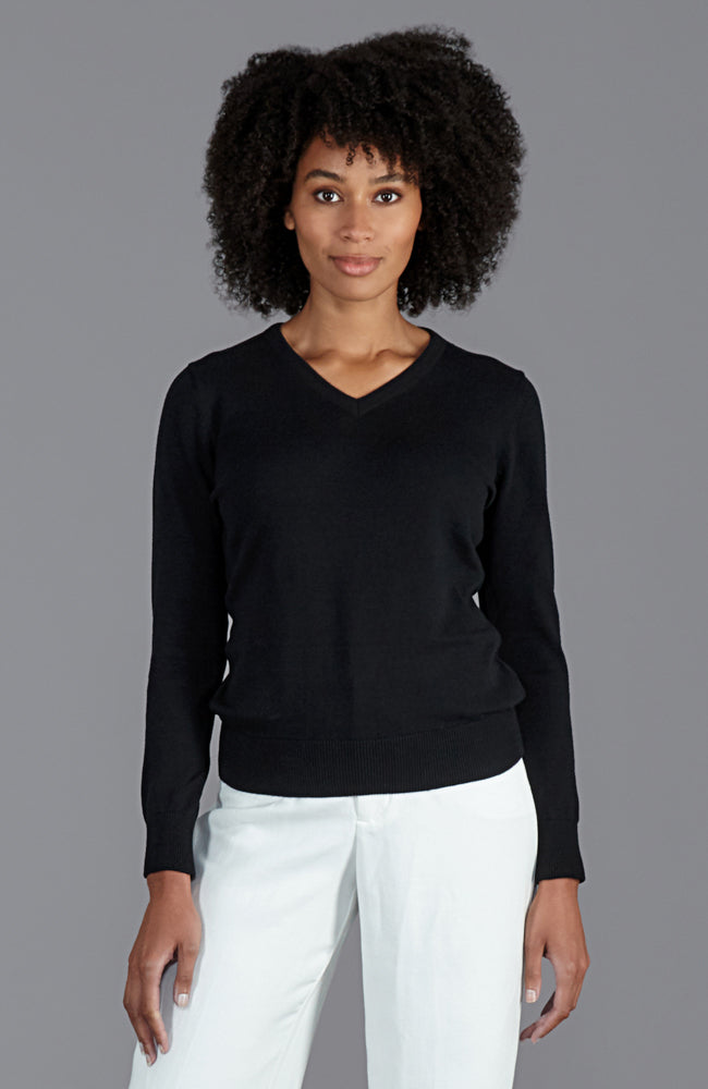 womens thin black v neck cotton jumper