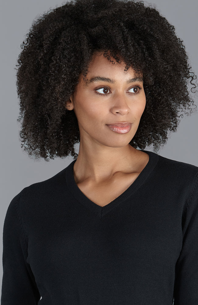 womens quality black v neck cotton jumper