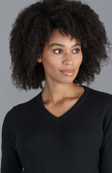 womens quality black v neck cotton jumper