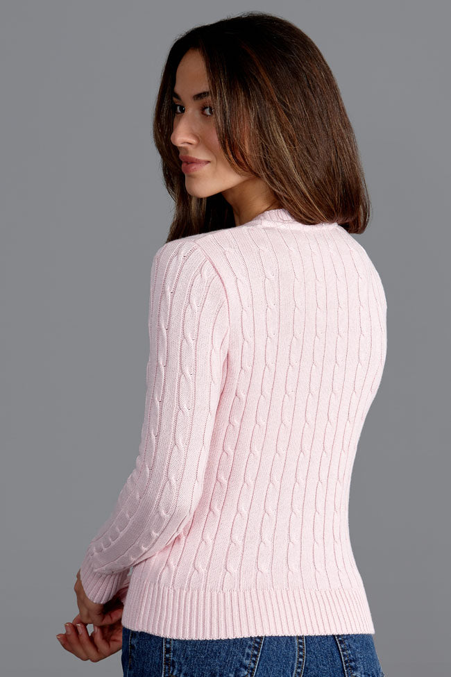 Womens 100% Cotton Cable V Neck Jumper