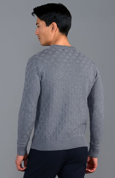 mens grey textured merino wool jumper