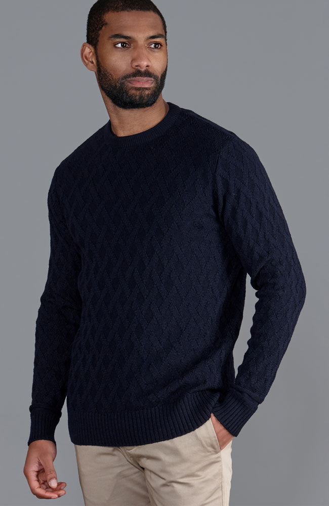 mens navy luxury textured merino wool jumper