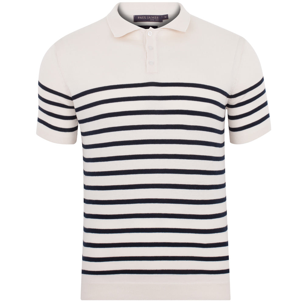 mens ecru stripe short sleeve polo shirt