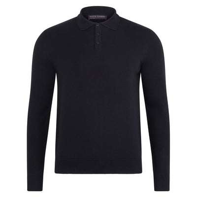 black mens polo shirt long sleeve jumper