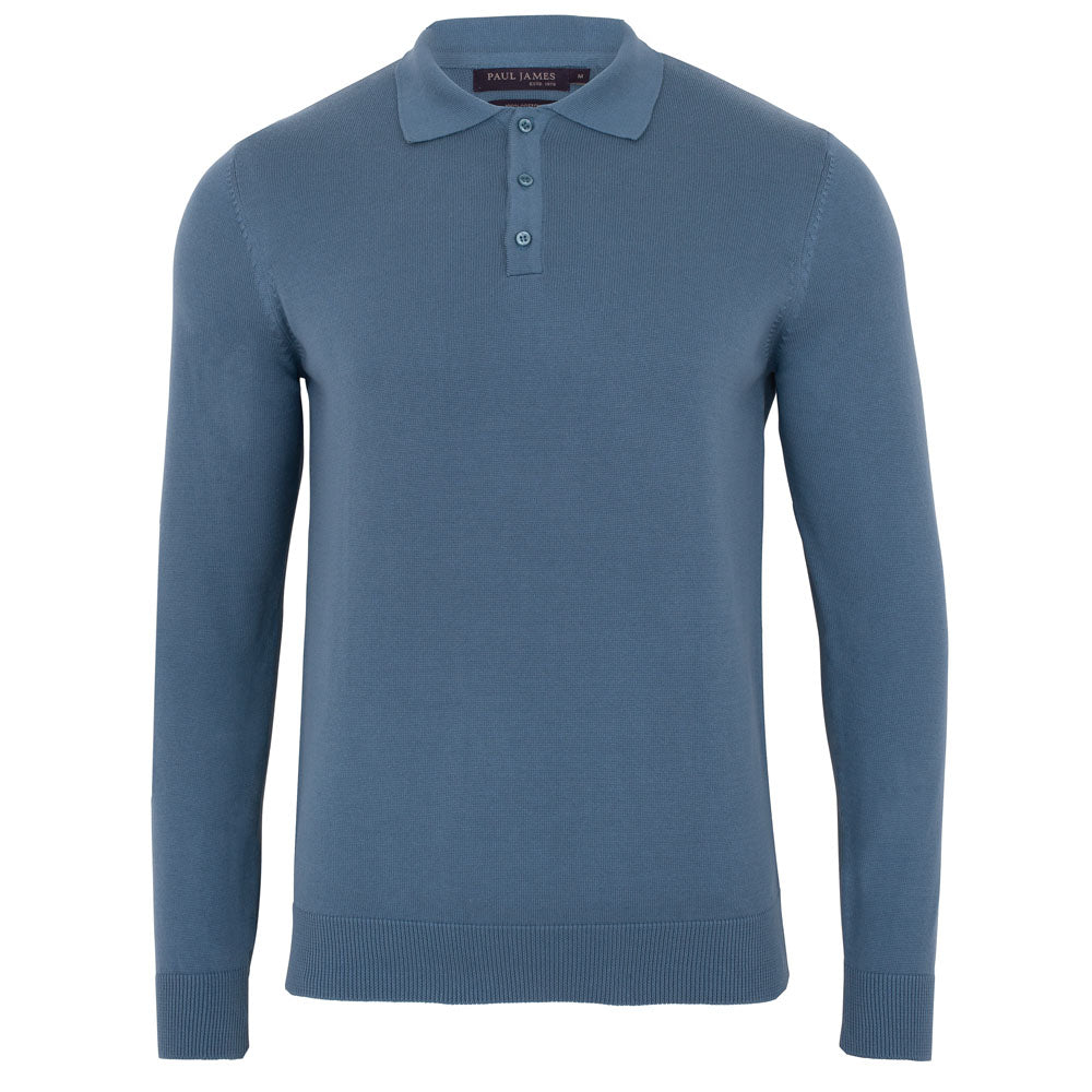 mens light blue luxury long sleeve cotton polo shirt