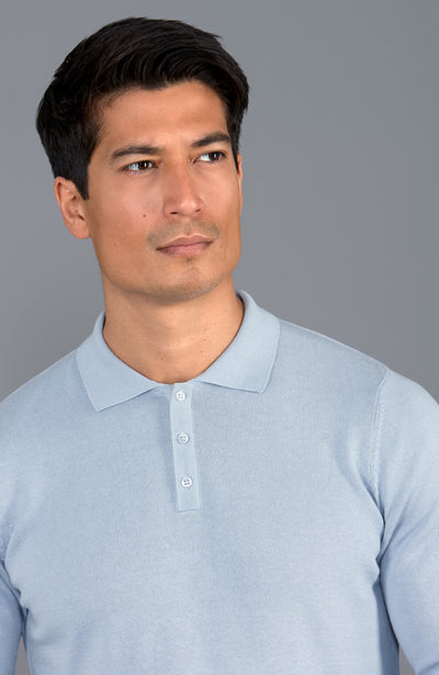 mens light blue short sleeve polo shirt jumper