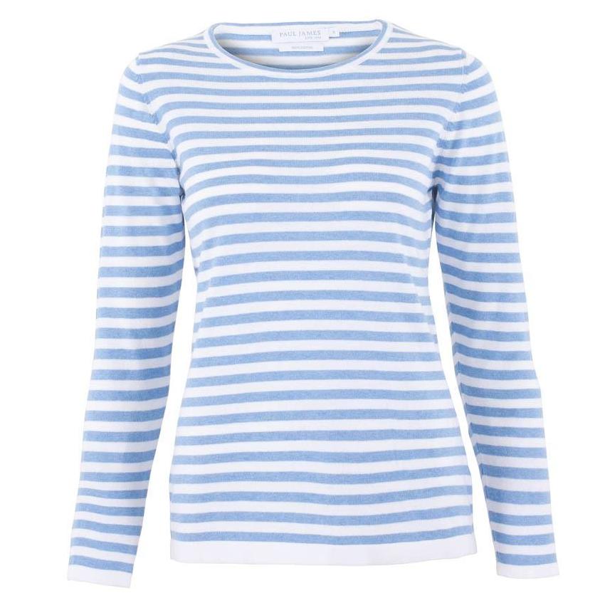 blue womens cotton breton stripe jumper front