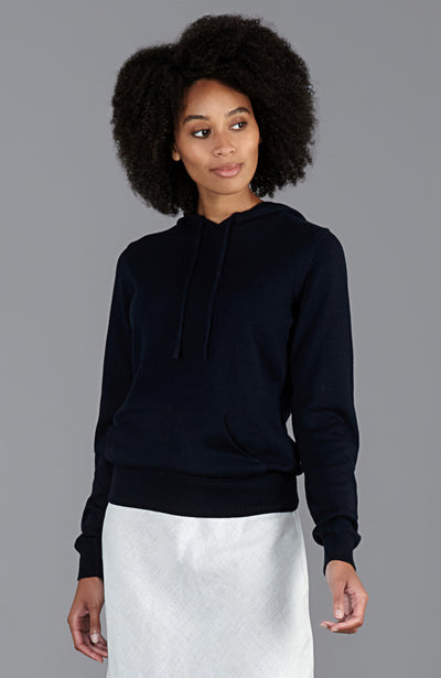 womens navy quality cotton lightweight hoodie