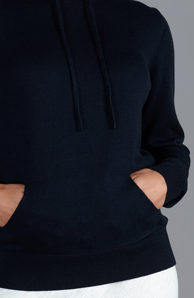 womens navy cotton lightweight hoodie pocket