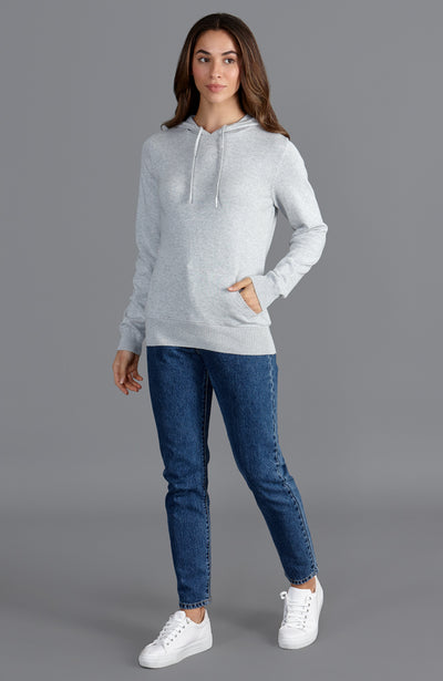 womens thin quality light grey soft cotton hoodie