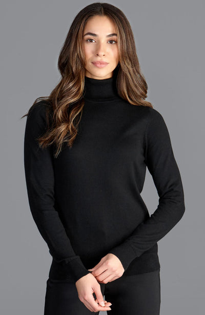 womens lightweight roll neck cotton jumper in black