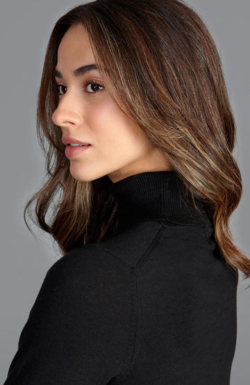 women black cotton roll neck jumper french shoulder