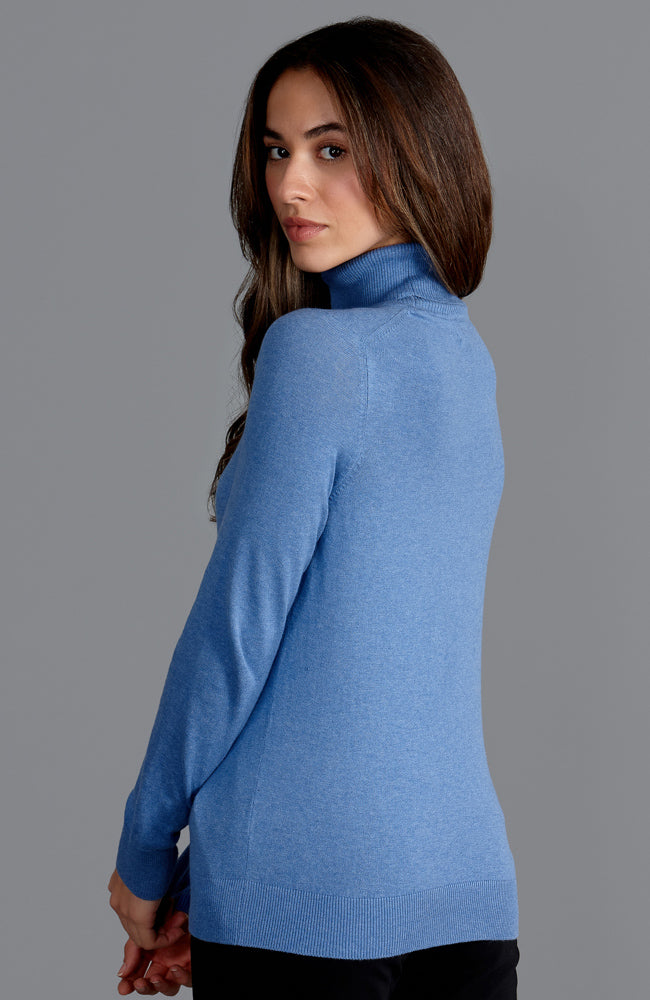 womens soft blue thin cotton roll neck jumper
