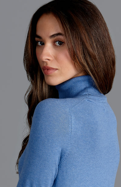 womens soft blue thin cotton roll neck jumper