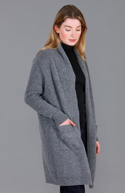 women grey long wool cardigan