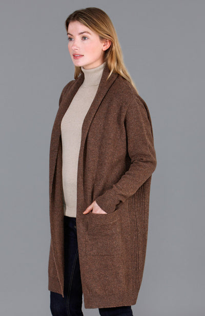 womens brown long wool cardigan