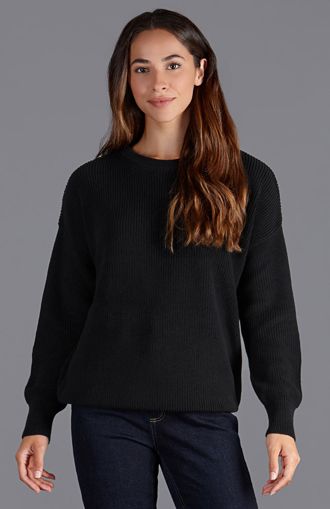 womens black fisherman cotton rib jumper