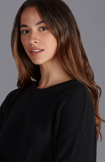 womens black fisherman cotton rib jumper close up