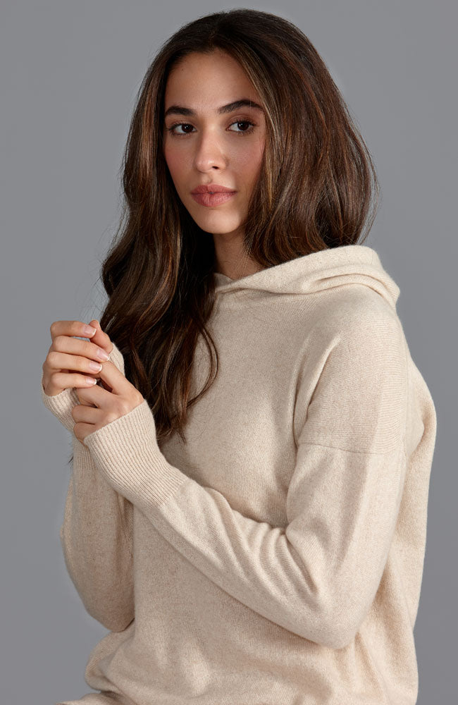 womens beige cashmere hooded jumper
