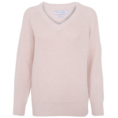 womens light pink relaxed fit v neck cotton jumper