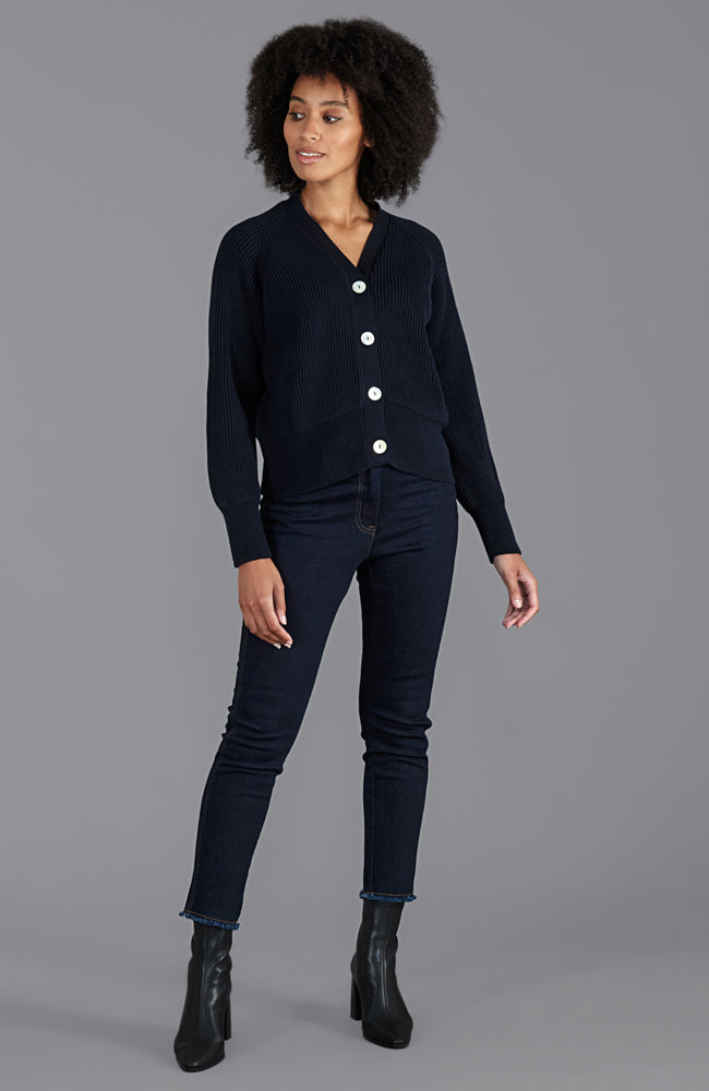 Womens Cotton Oversized V Neck Ribbed Cardigan – Paul James Knitwear