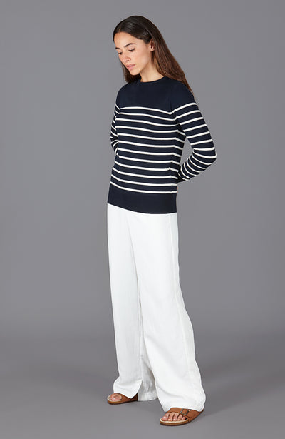 navy ladies stripe breton cotton sweater