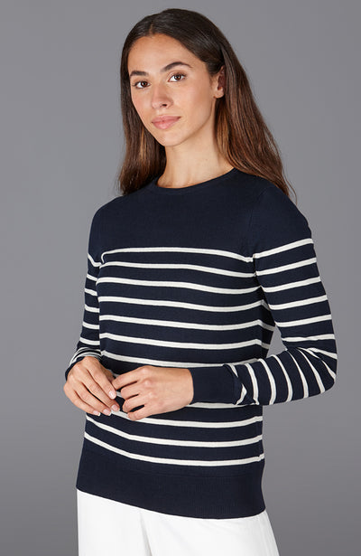 navy womens thin stripe breton cotton sweater