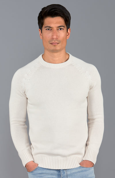 mens white thick cotton round neck jumper