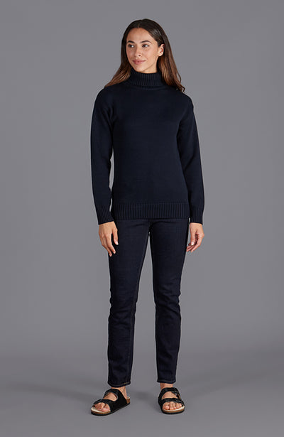 navy womens cosy cotton turtle neck jumper