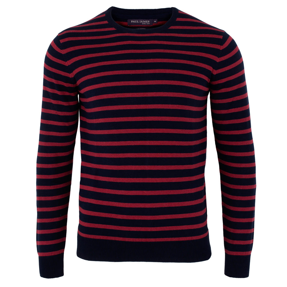 mens red and navy stripe breton cotton sweater