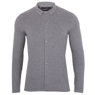ash grey mens knitted cotton shirt long sleeve polo