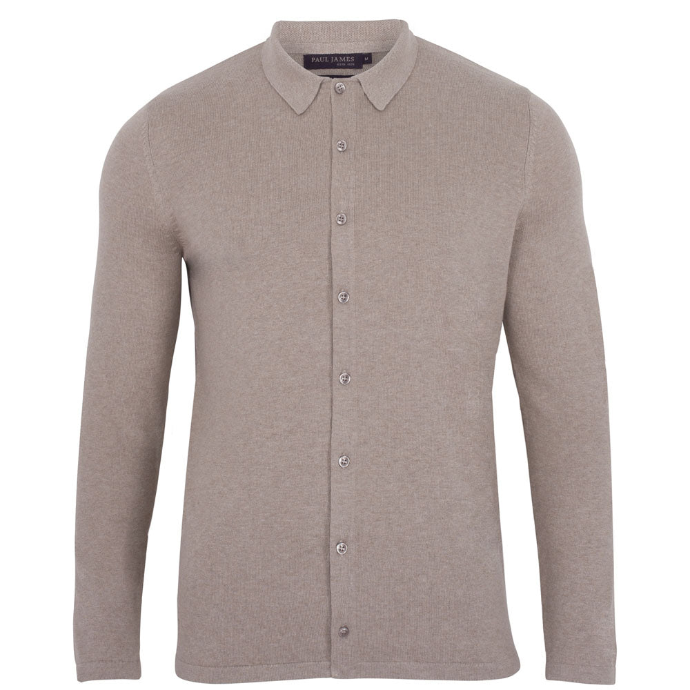 fawn beige mens knitted cotton shirt