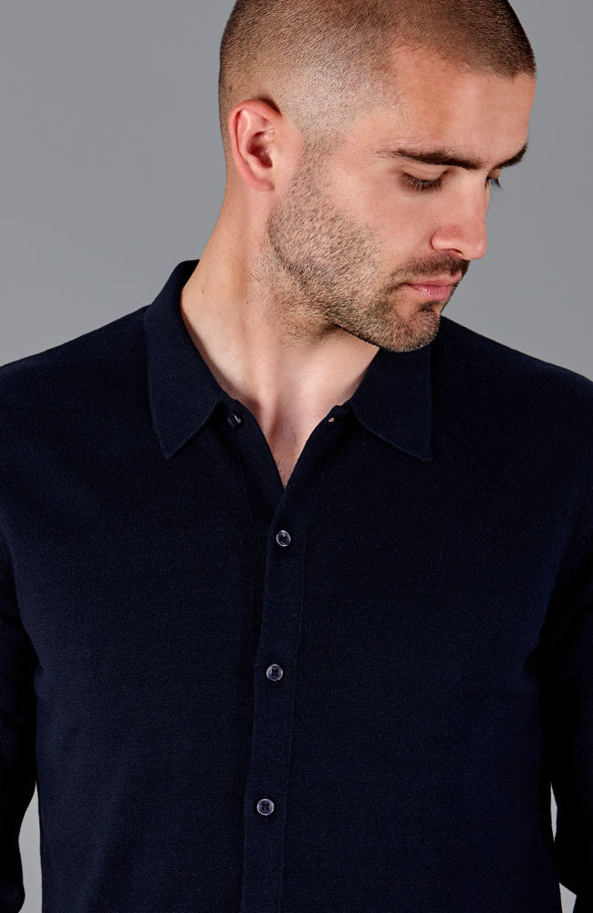 mens navy quality knitted cotton shirt